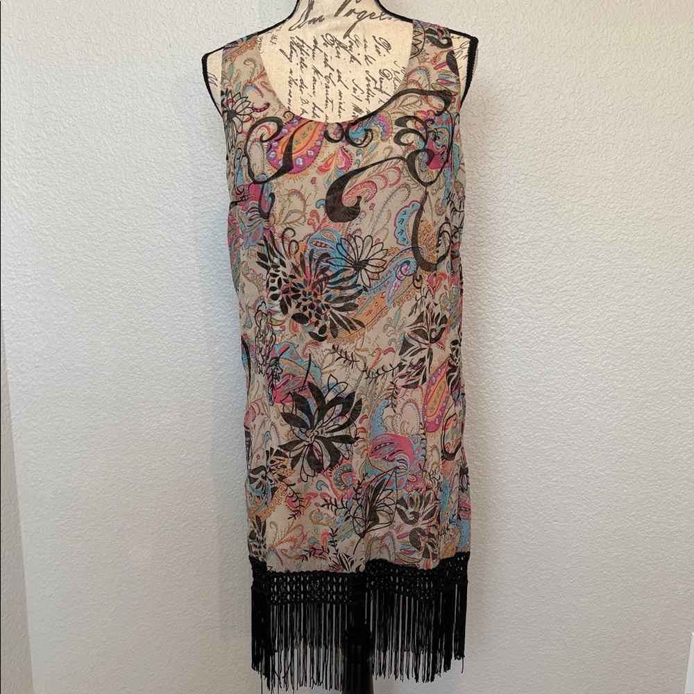 Ark & Co Multicolor Paisley Fringe Tank Dress Sz S